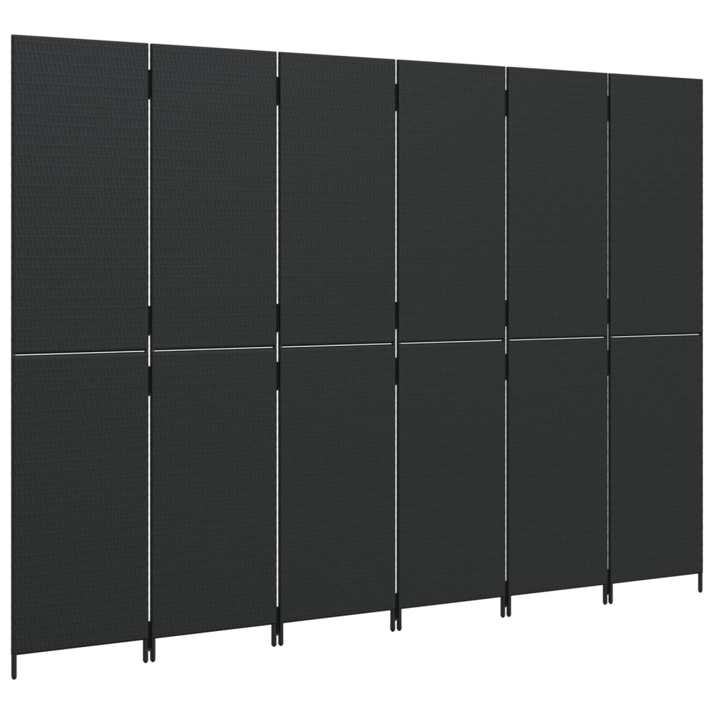 Kamerscherm 6 Panelen Poly Rattan Zwart 294 x 200 cm Dichtgeweven