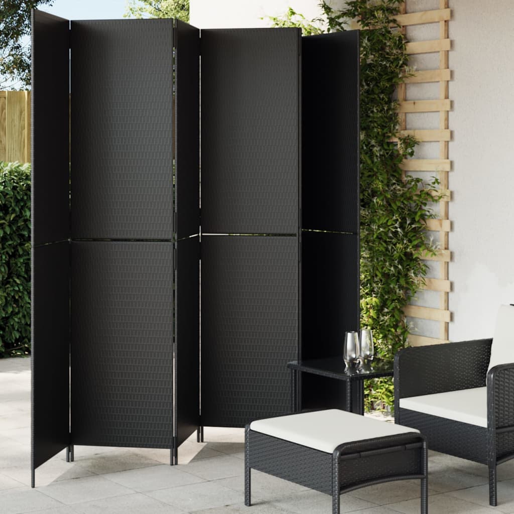 Kamerscherm 6 Panelen Poly Rattan Zwart 294 x 200 cm Dichtgeweven