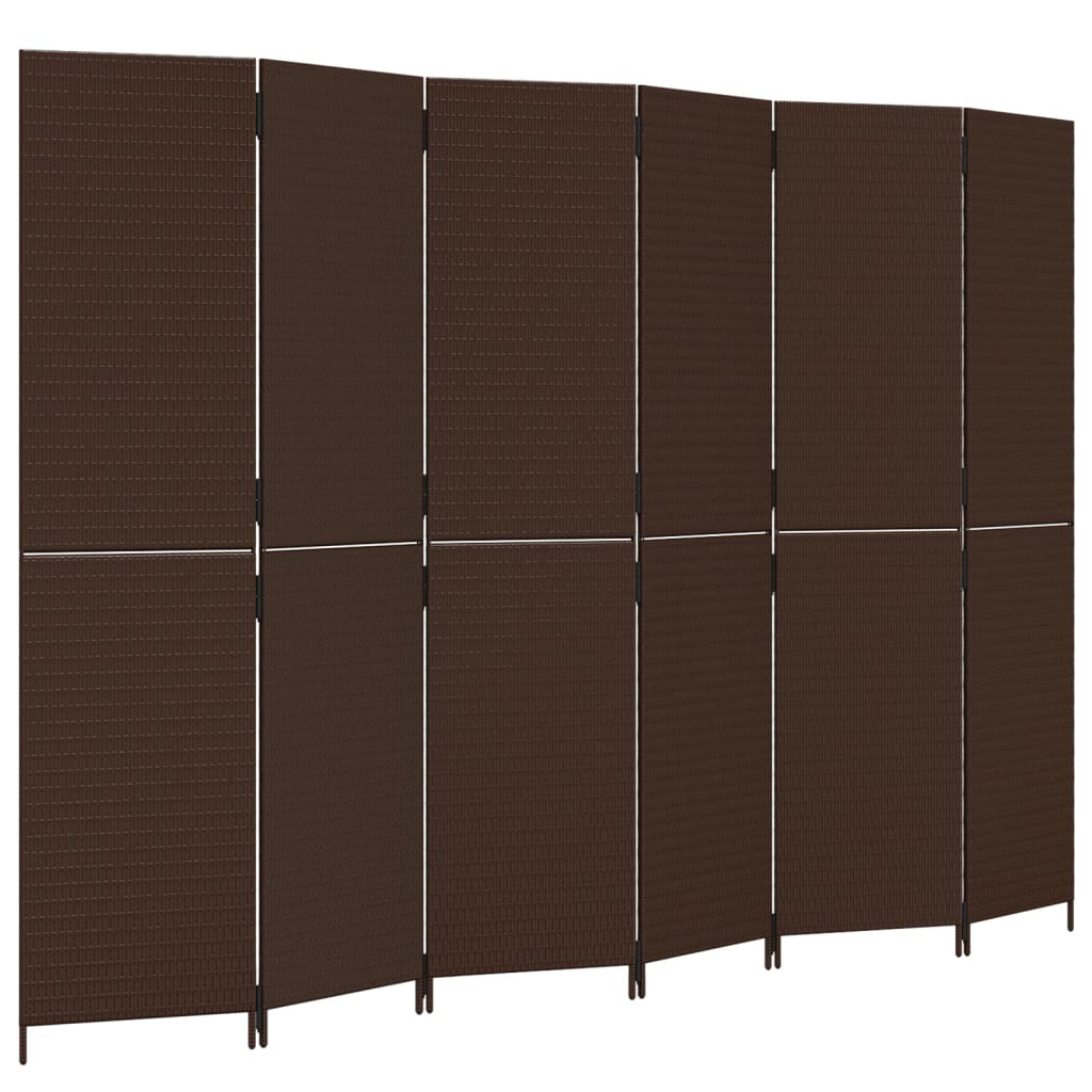 Kamerscherm 6 Panelen Poly Rattan Bruin 294 x 200 cm Dichtgeweven