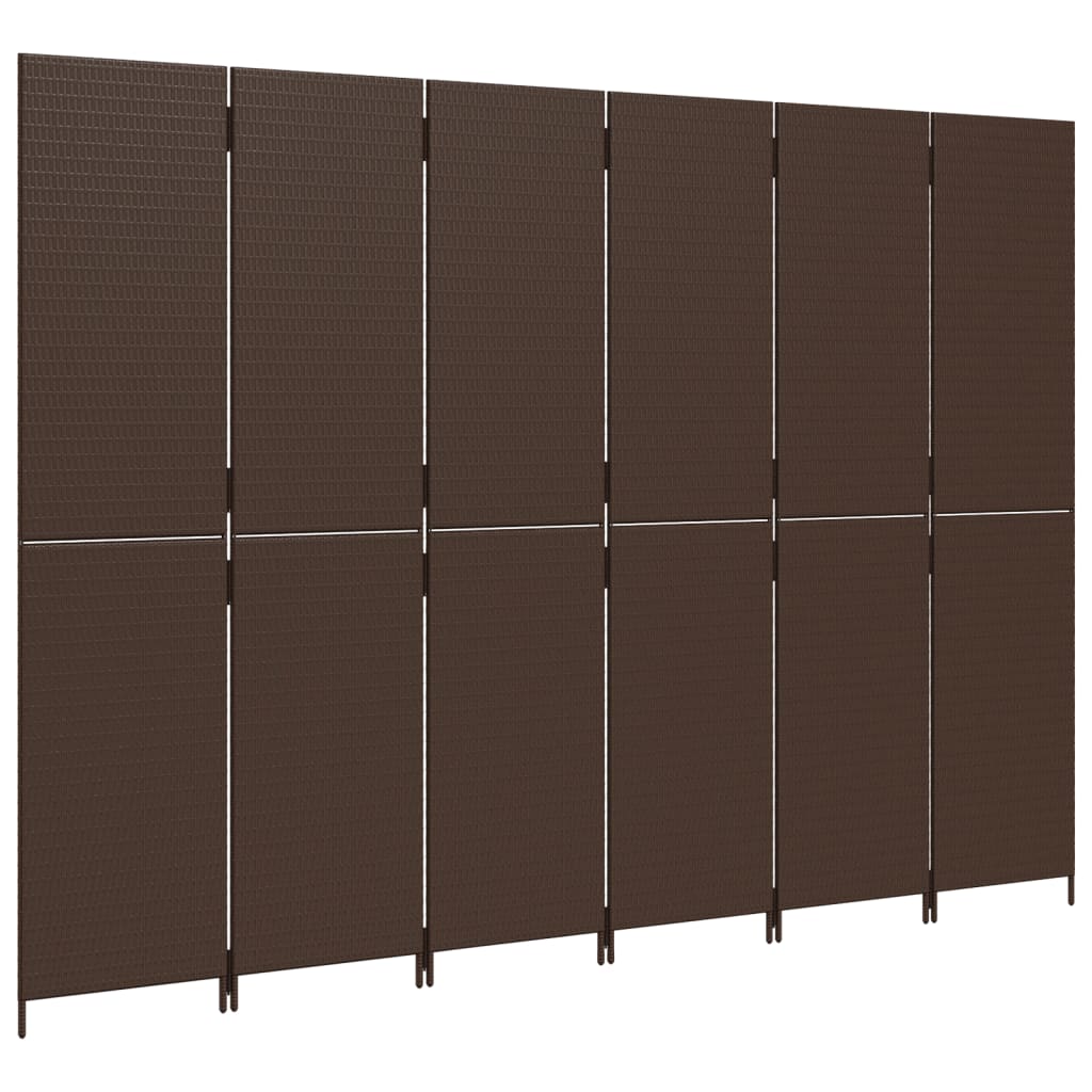 Kamerscherm 6 Panelen Poly Rattan Bruin 294 x 200 cm Dichtgeweven