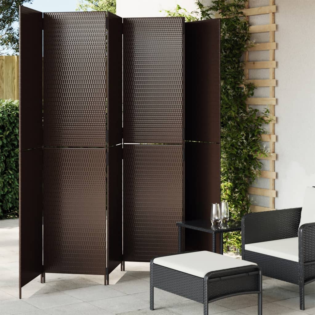 Kamerscherm 6 Panelen Poly Rattan Bruin 294 x 200 cm Dichtgeweven