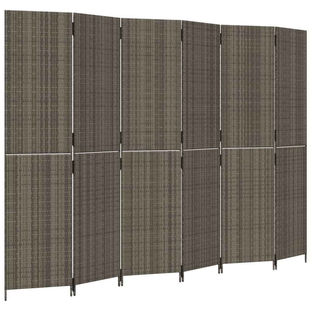 Kamerscherm 6 Panelen Poly Rattan Grijs 294 x 200 cm Dichtgeweven