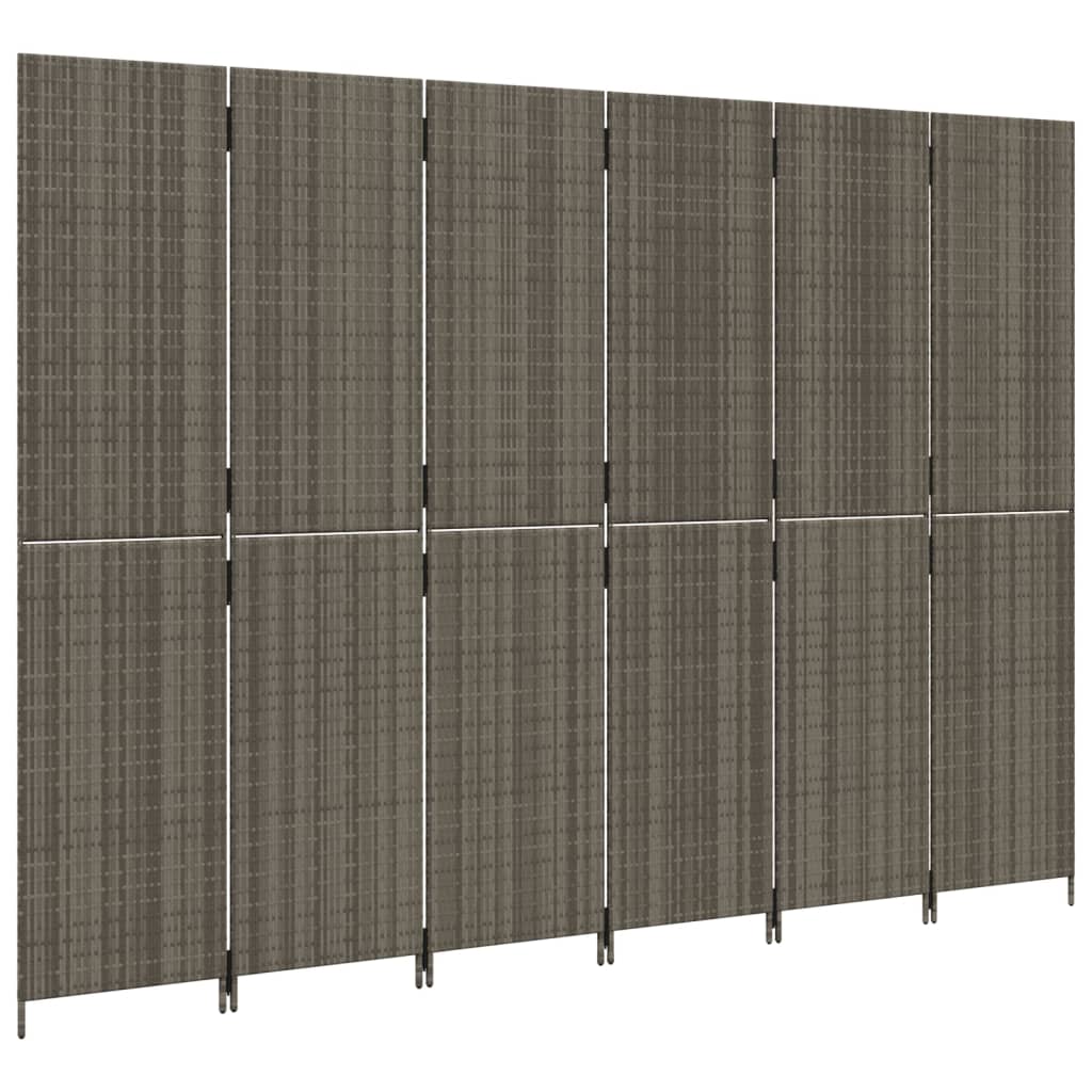 Kamerscherm 6 Panelen Poly Rattan Grijs 294 x 200 cm Dichtgeweven