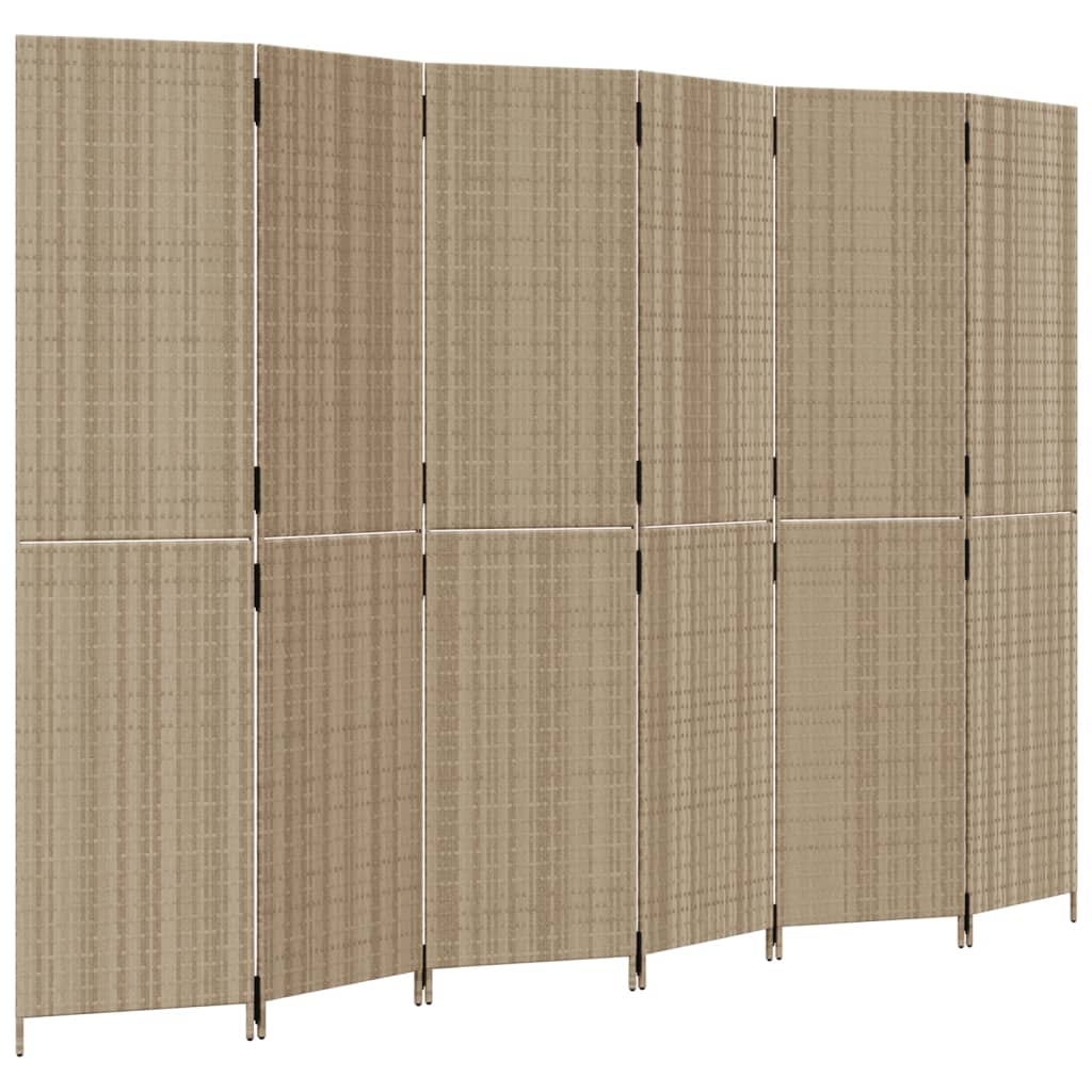 Kamerscherm 6 Panelen Poly Rattan Beige 294 x 200 cm Dichtgeweven