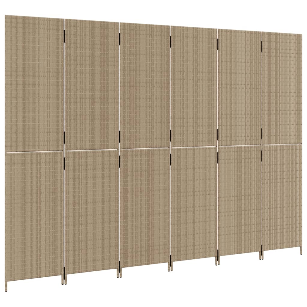 Kamerscherm 6 Panelen Poly Rattan Beige 294 x 200 cm Dichtgeweven