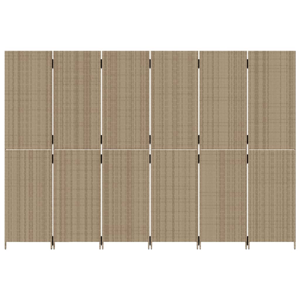 Kamerscherm 6 Panelen Poly Rattan Beige 294 x 200 cm Dichtgeweven