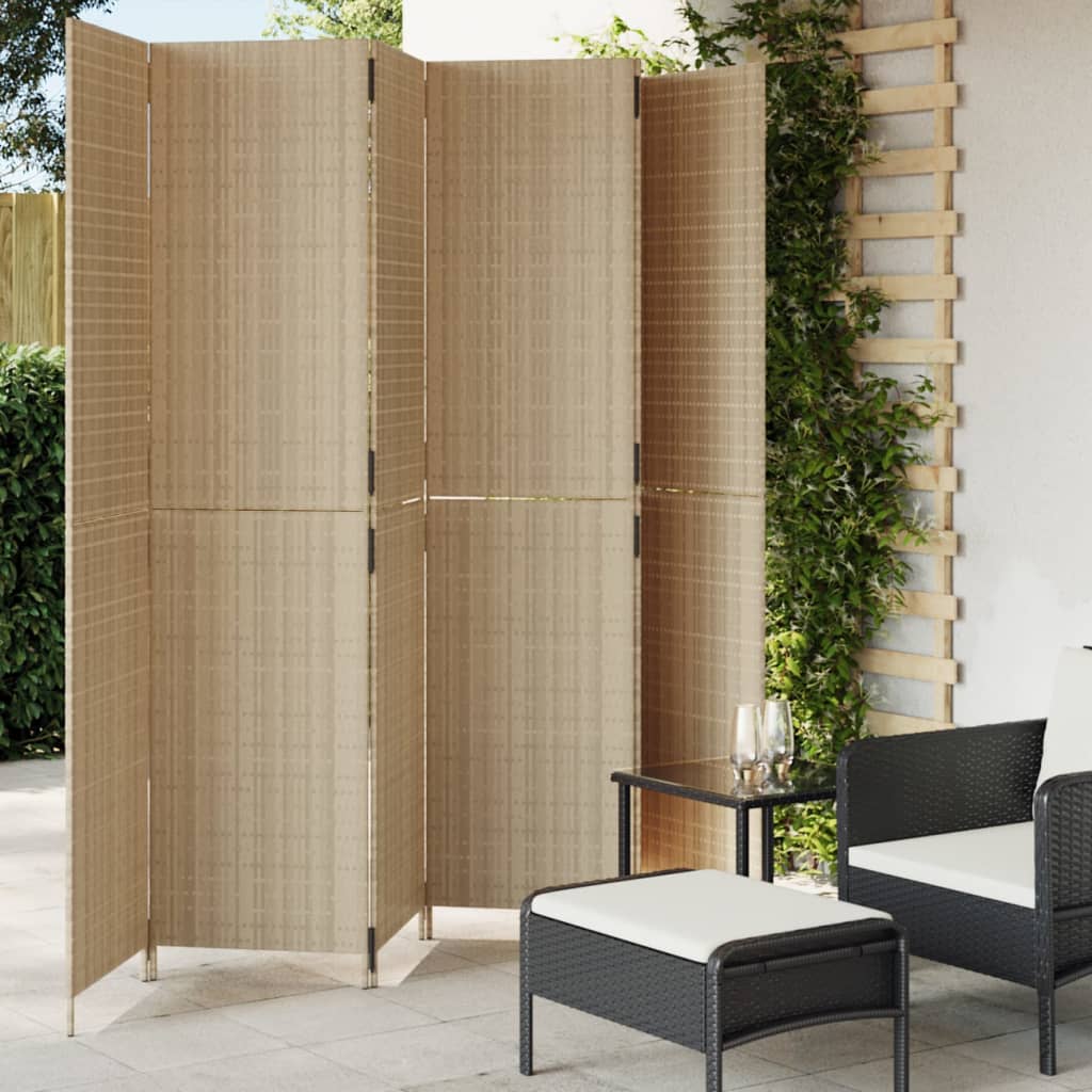 Kamerscherm 6 Panelen Poly Rattan Beige 294 x 200 cm Dichtgeweven