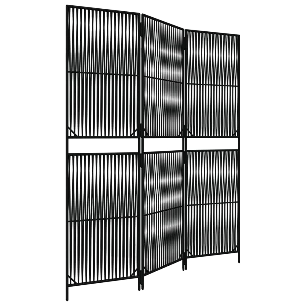 Kamerscherm 3 Panelen Poly Rattan Zwart 147 x 180 cm Lijngeweven