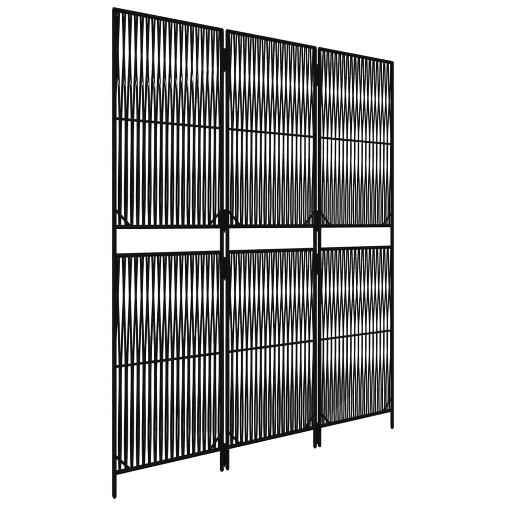 Kamerscherm 3 Panelen Poly Rattan Zwart 147 x 180 cm Lijngeweven