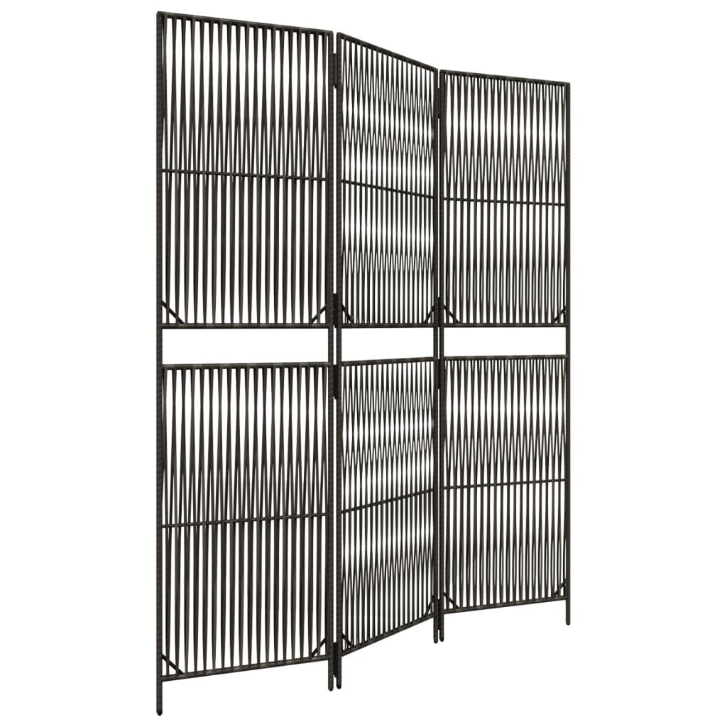 Kamerscherm 3 Panelen Poly Rattan Grijs 147 x 180 cm Lijngeweven