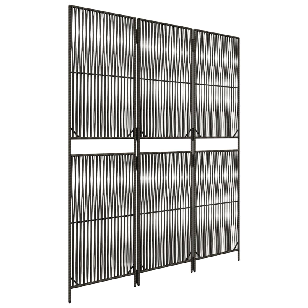 Kamerscherm 3 Panelen Poly Rattan Grijs 147 x 180 cm Lijngeweven