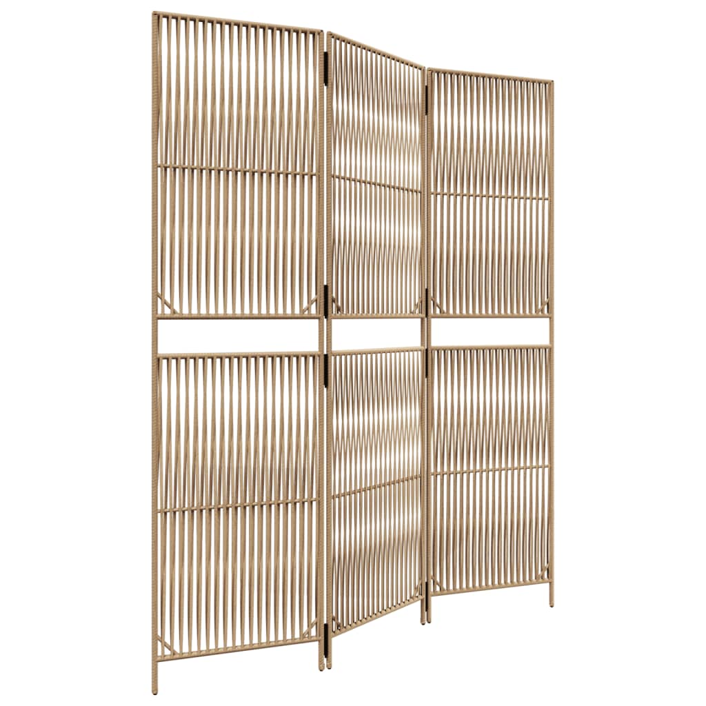 Kamerscherm 3 Panelen Poly Rattan Beige 147 x 180 cm Lijngeweven