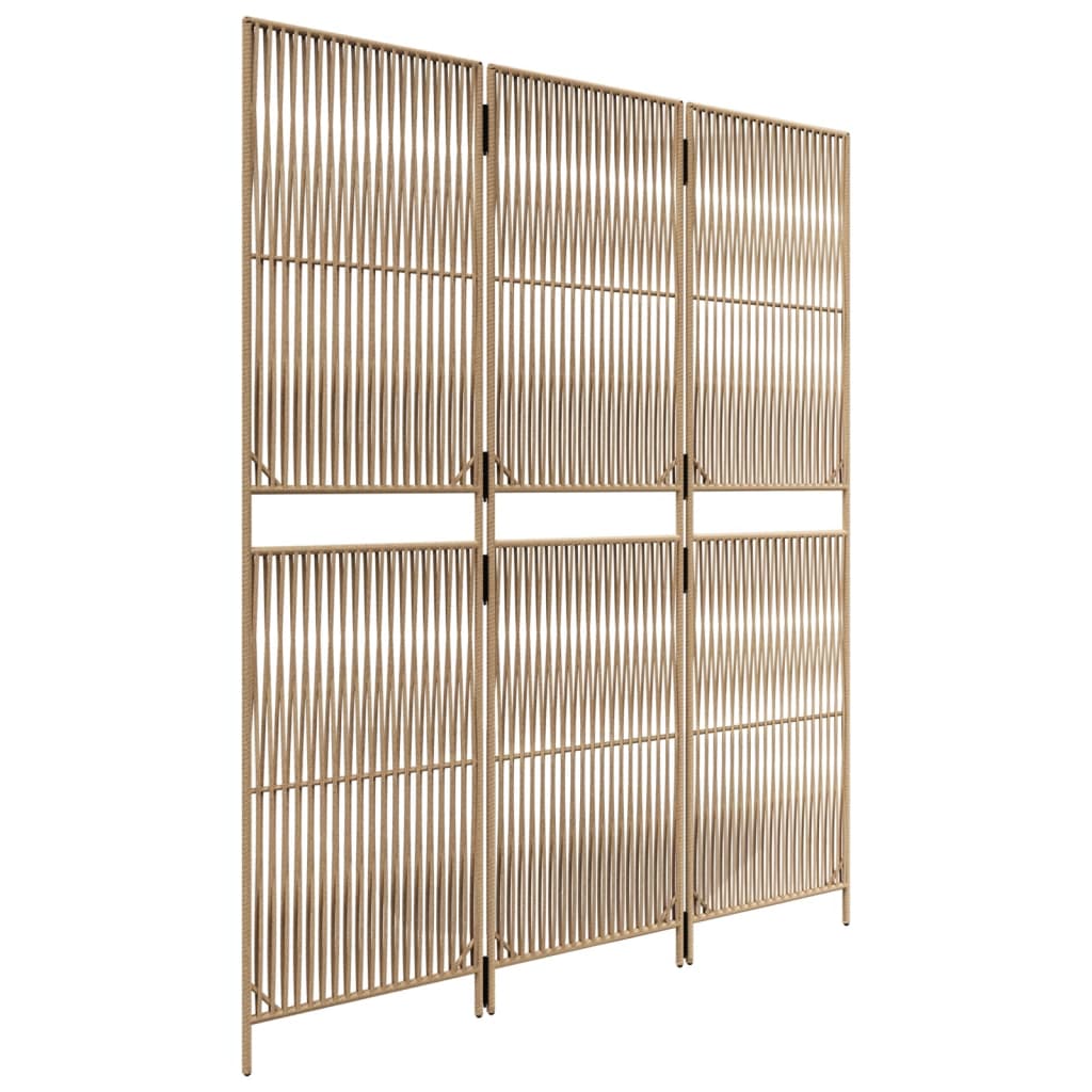 Kamerscherm 3 Panelen Poly Rattan Beige 147 x 180 cm Lijngeweven