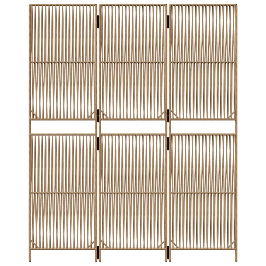 Kamerscherm 3 Panelen Poly Rattan Beige 147 x 180 cm Lijngeweven