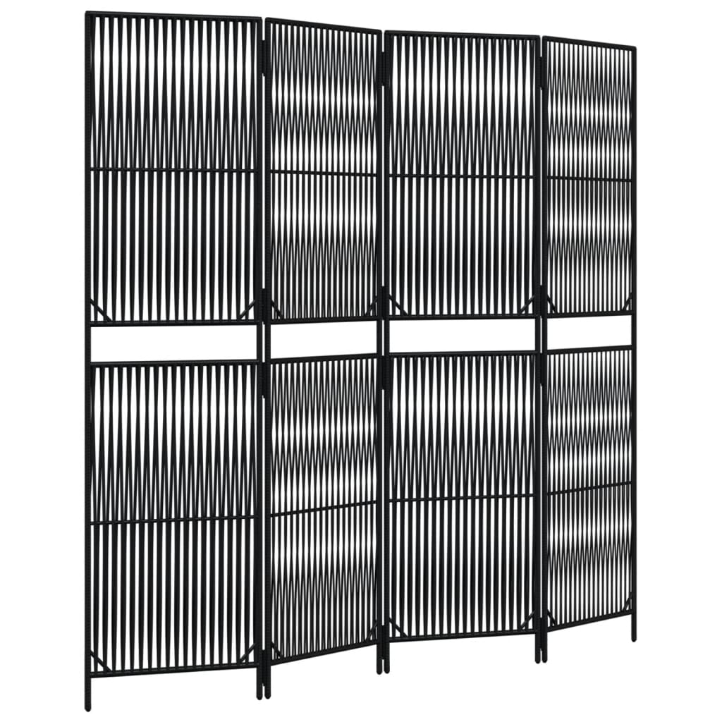 Kamerscherm 4 Panelen Poly Rattan Zwart 196 x 180 cm Lijngeweven