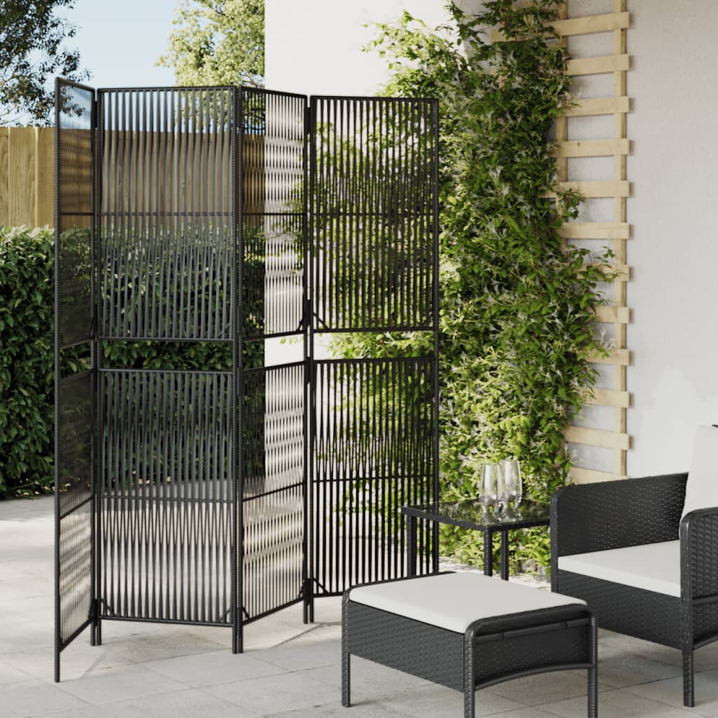 Kamerscherm 4 Panelen Poly Rattan Zwart 196 x 180 cm Lijngeweven