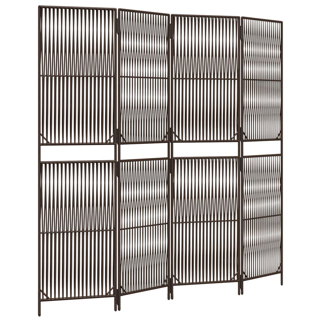 Kamerscherm 4 Panelen Poly Rattan Bruin 196 x 180 cm Lijngeweven