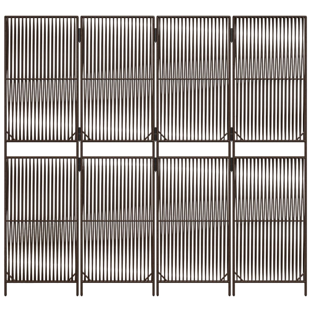 Kamerscherm 4 Panelen Poly Rattan Bruin 196 x 180 cm Lijngeweven