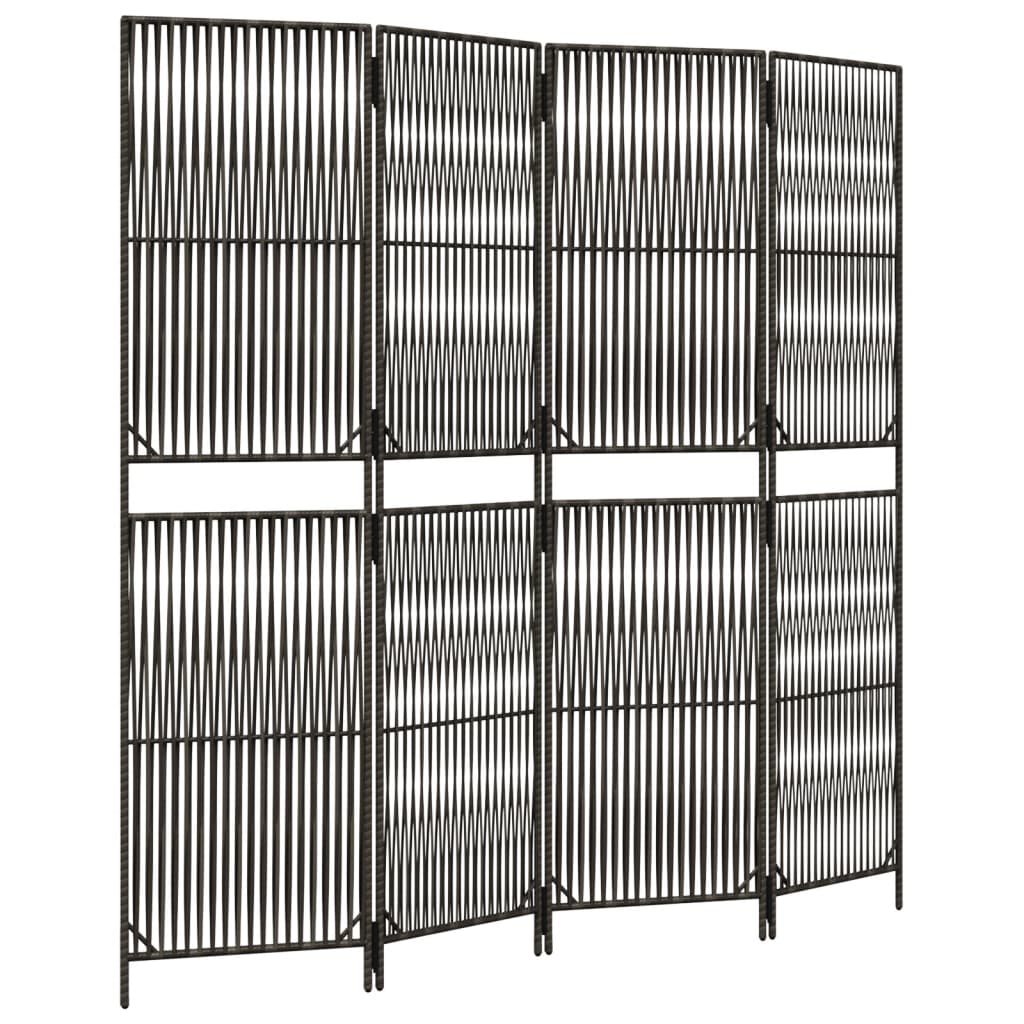 Kamerscherm 4 Panelen Poly Rattan Grijs 196 x 180 cm Lijngeweven