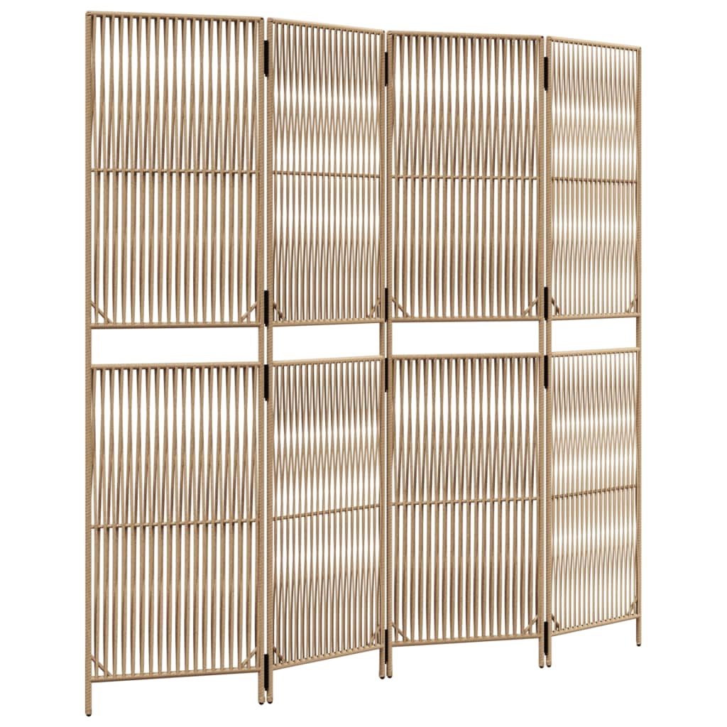 Kamerscherm 4 Panelen Poly Rattan Beige 196 x 180 cm Lijngeweven