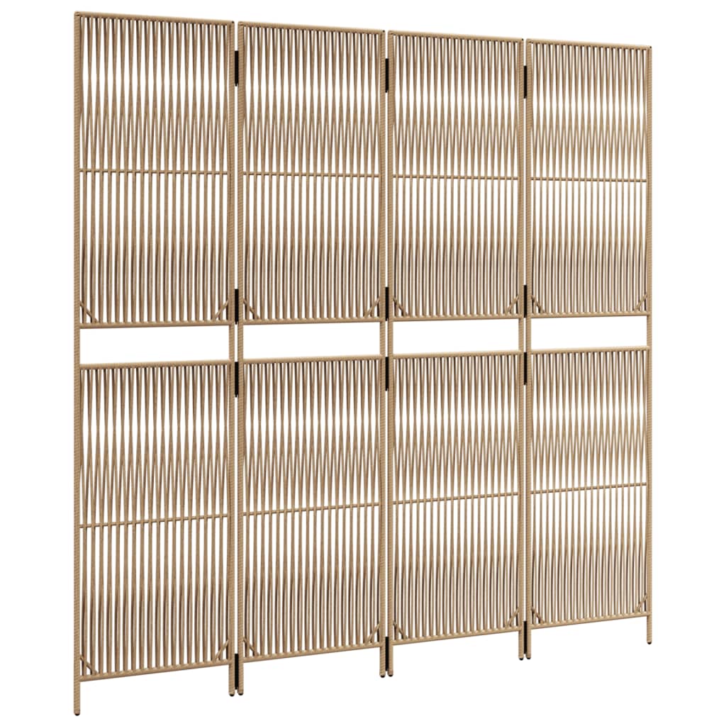 Kamerscherm 4 Panelen Poly Rattan Beige 196 x 180 cm Lijngeweven