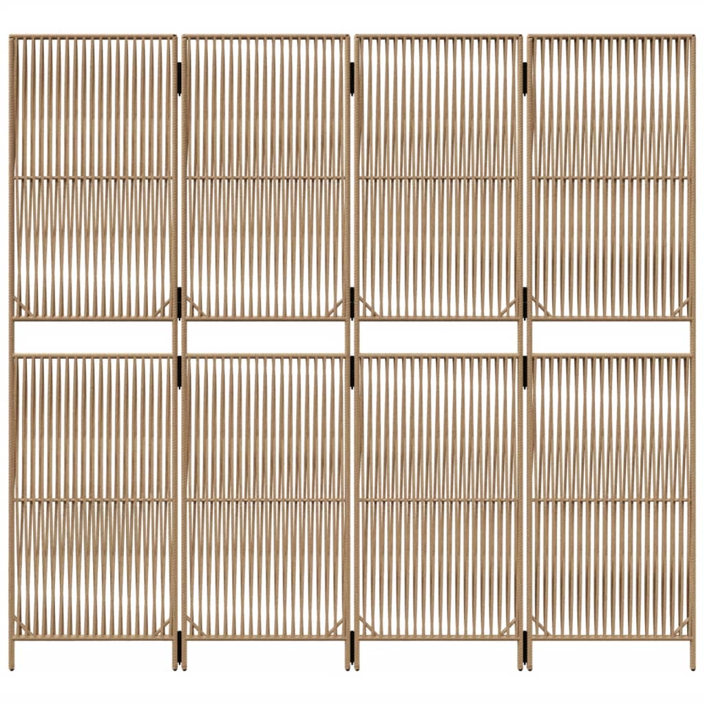 Kamerscherm 4 Panelen Poly Rattan Beige 196 x 180 cm Lijngeweven