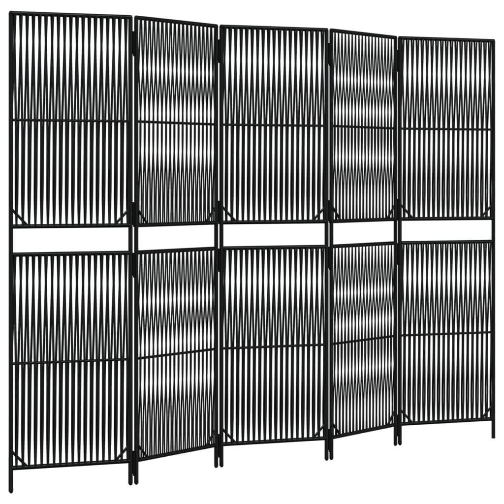 Kamerscherm 5 Panelen Poly Rattan Zwart 245 x 180 cm Lijngeweven