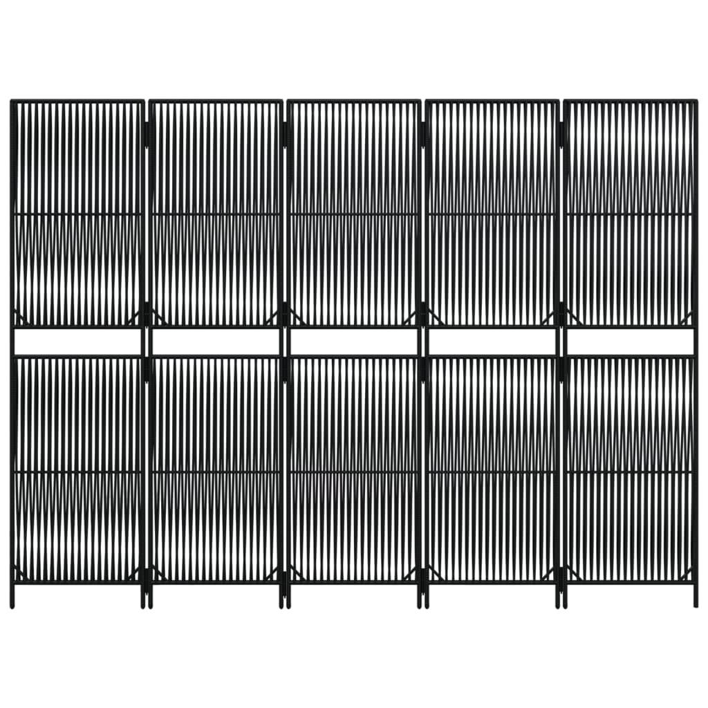 Kamerscherm 5 Panelen Poly Rattan Zwart 245 x 180 cm Lijngeweven