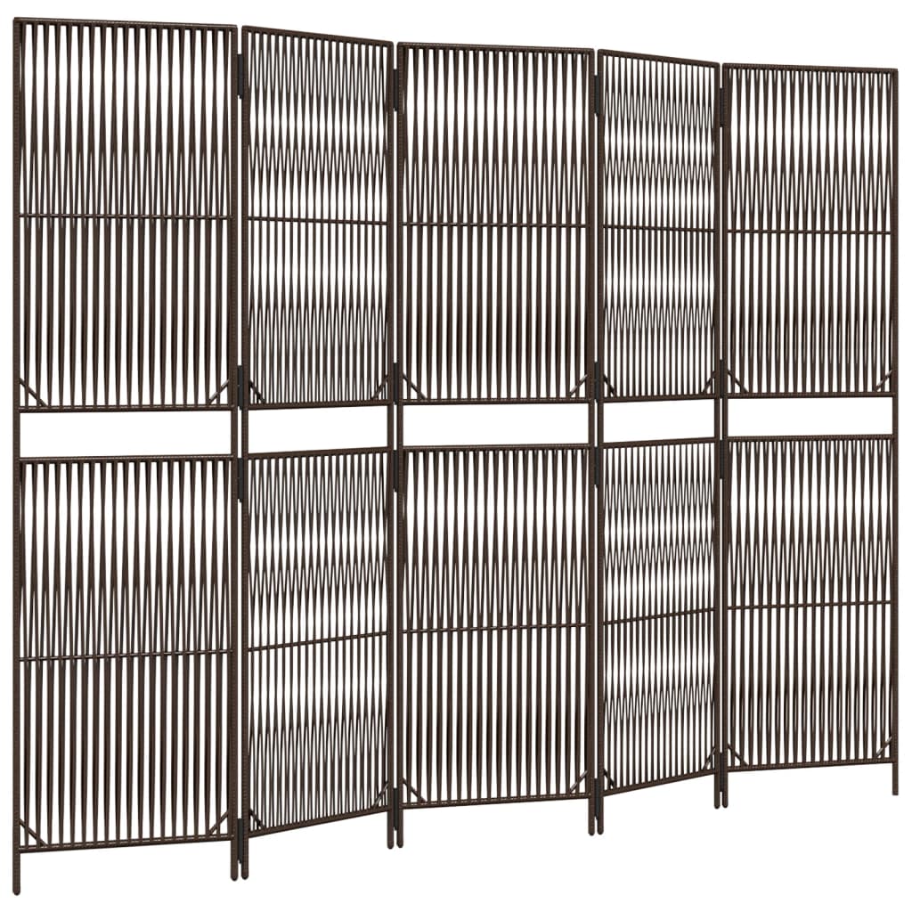 Kamerscherm 5 Panelen Poly Rattan Bruin 245 x 180 cm Lijngeweven