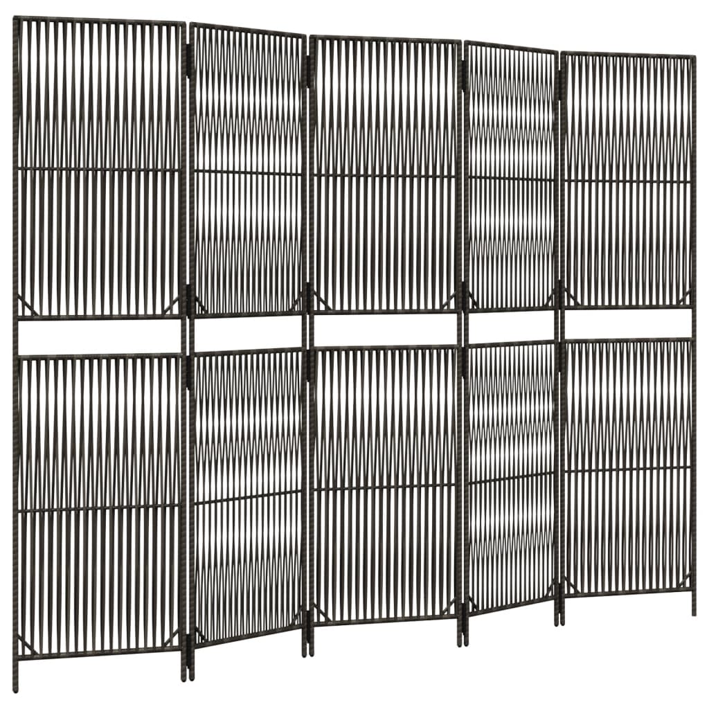 Kamerscherm 5 Panelen Poly Rattan Grijs 245 x 180 cm Lijngeweven