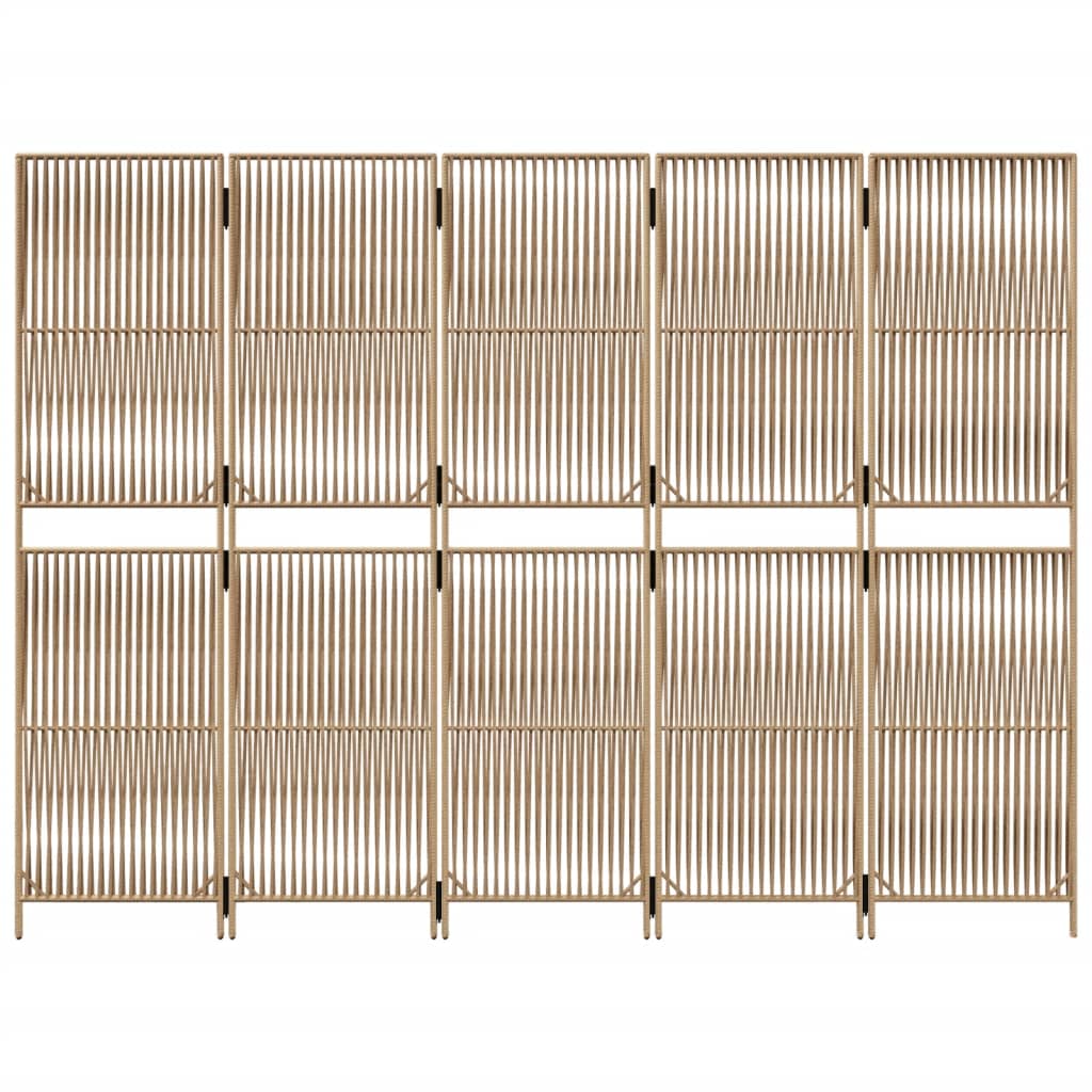 Kamerscherm 5 Panelen Poly Rattan Beige 245 x 180 cm Lijngeweven