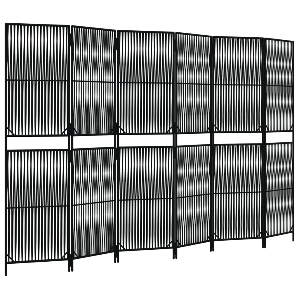 Kamerscherm 6 Panelen Poly Rattan Zwart 294 x 180 cm Lijngeweven