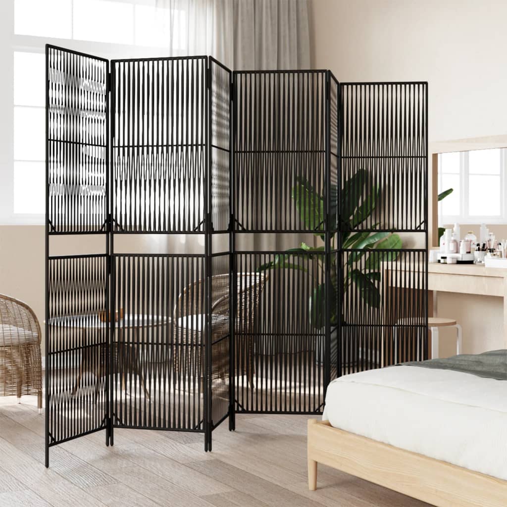 Kamerscherm 6 Panelen Poly Rattan Zwart 294 x 180 cm Lijngeweven