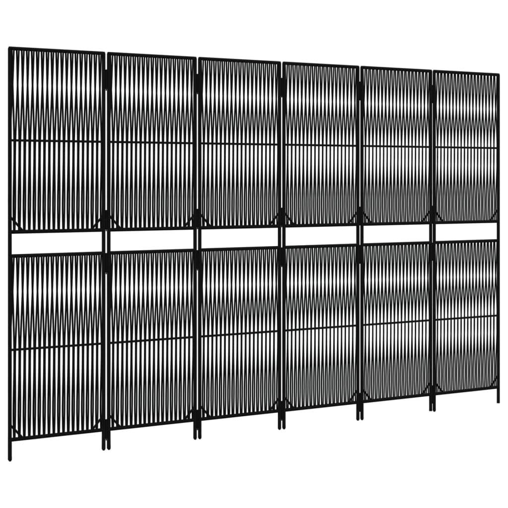 Kamerscherm 6 Panelen Poly Rattan Zwart 294 x 180 cm Lijngeweven