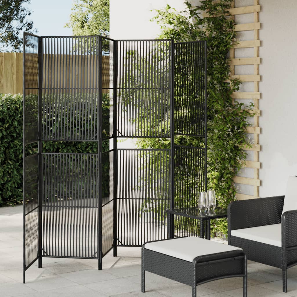 Kamerscherm 6 Panelen Poly Rattan Zwart 294 x 180 cm Lijngeweven