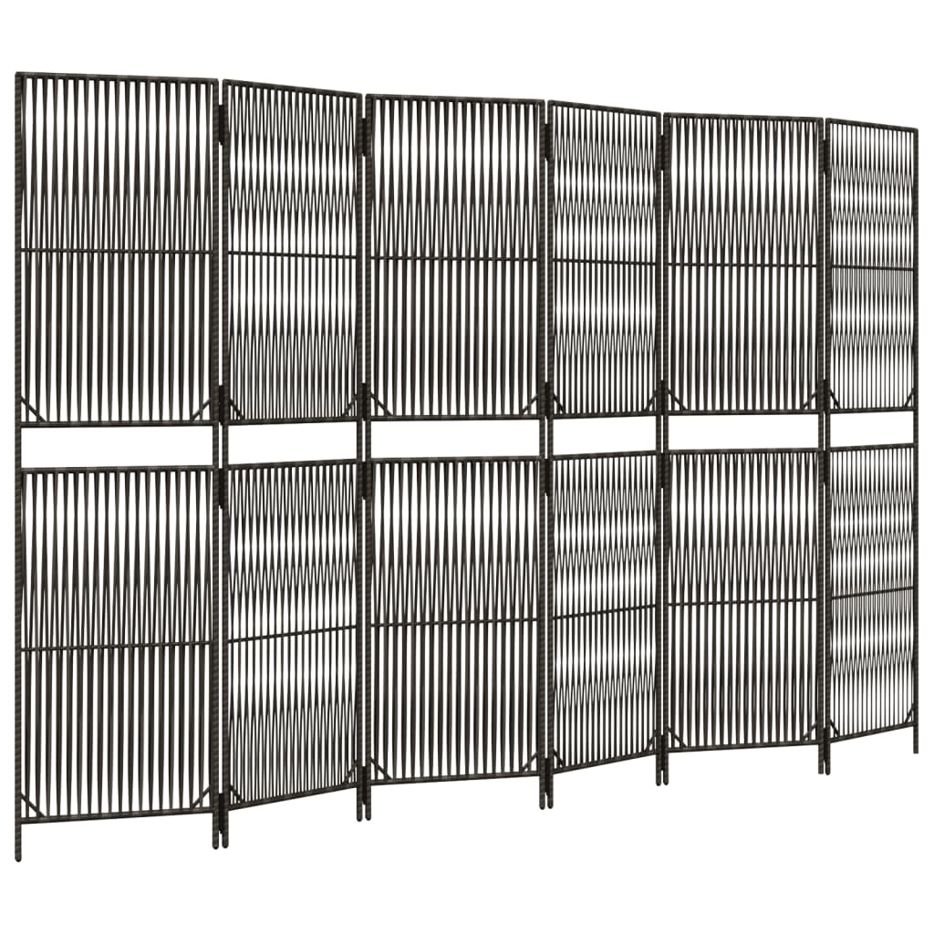 Kamerscherm 6 Panelen Poly Rattan Grijs 294 x 180 cm Lijngeweven