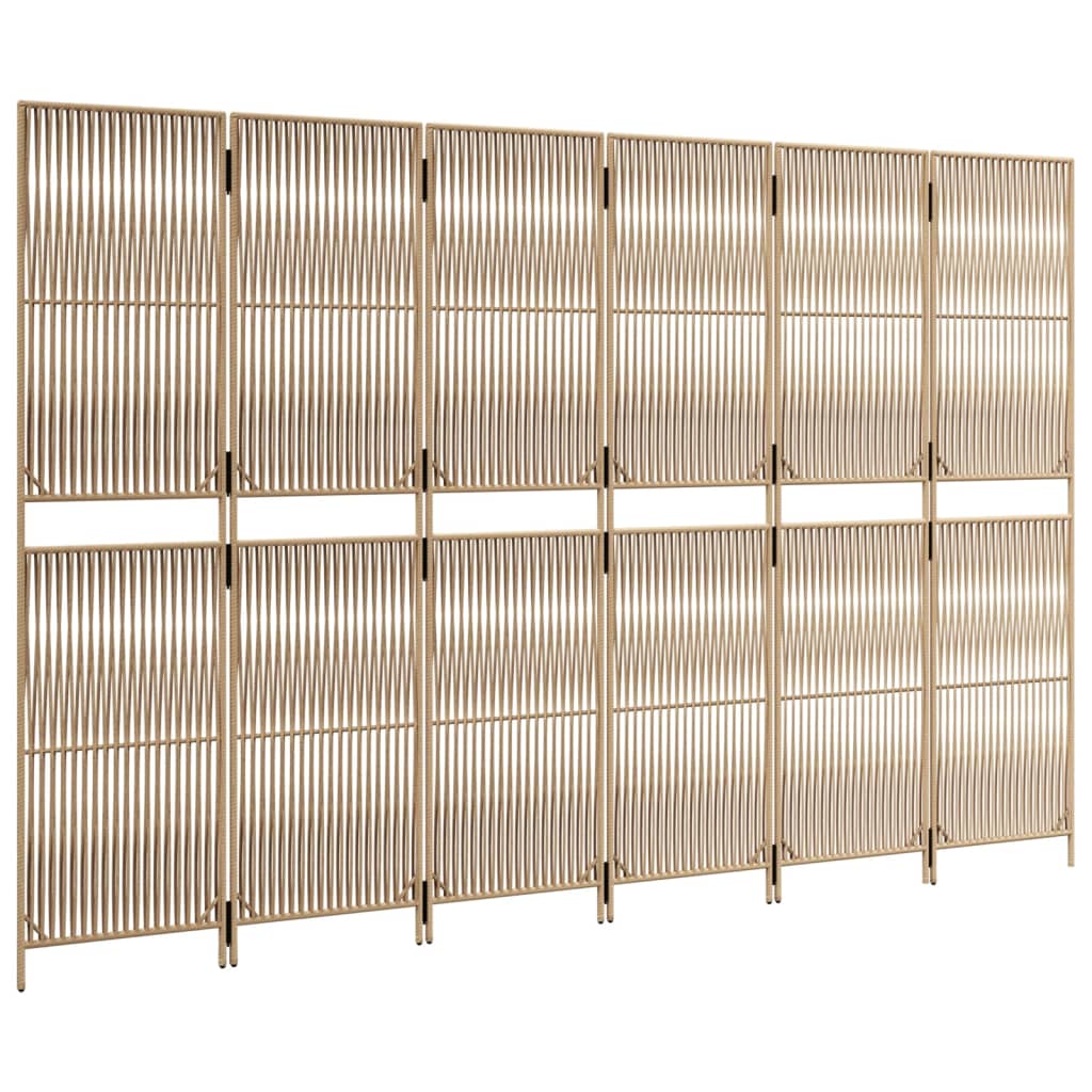 Kamerscherm 6 Panelen Poly Rattan Beige 294 x 180 cm Lijngeweven