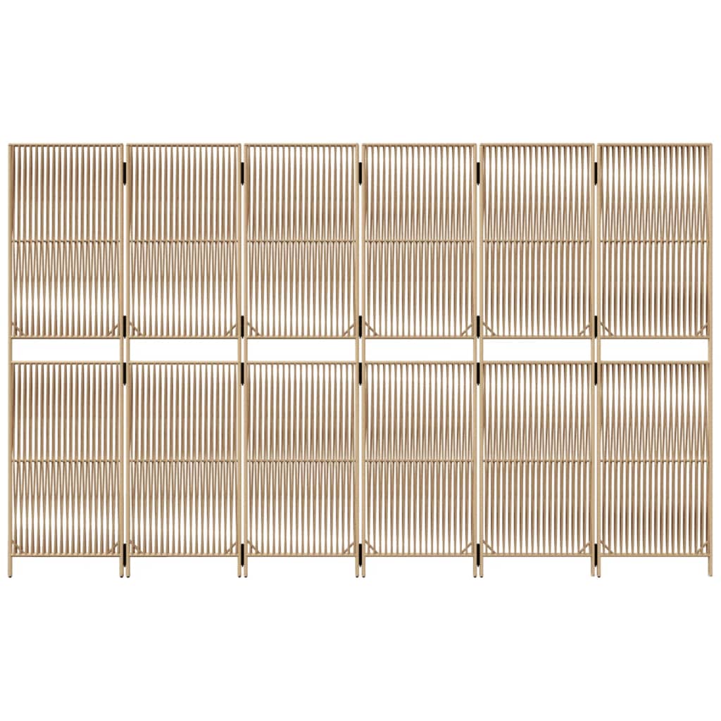 Kamerscherm 6 Panelen Poly Rattan Beige 294 x 180 cm Lijngeweven