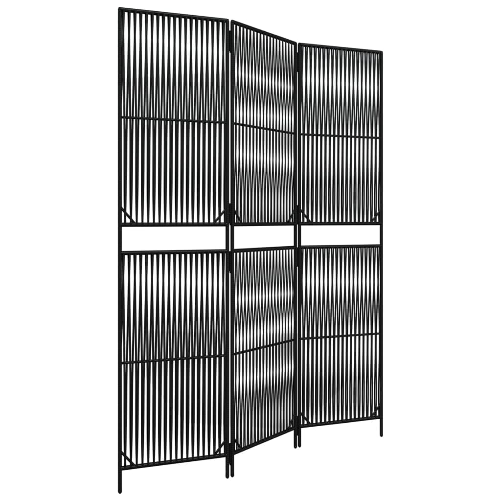 Kamerscherm 3 Panelen Poly Rattan Zwart 147 x 200 cm Lijngeweven