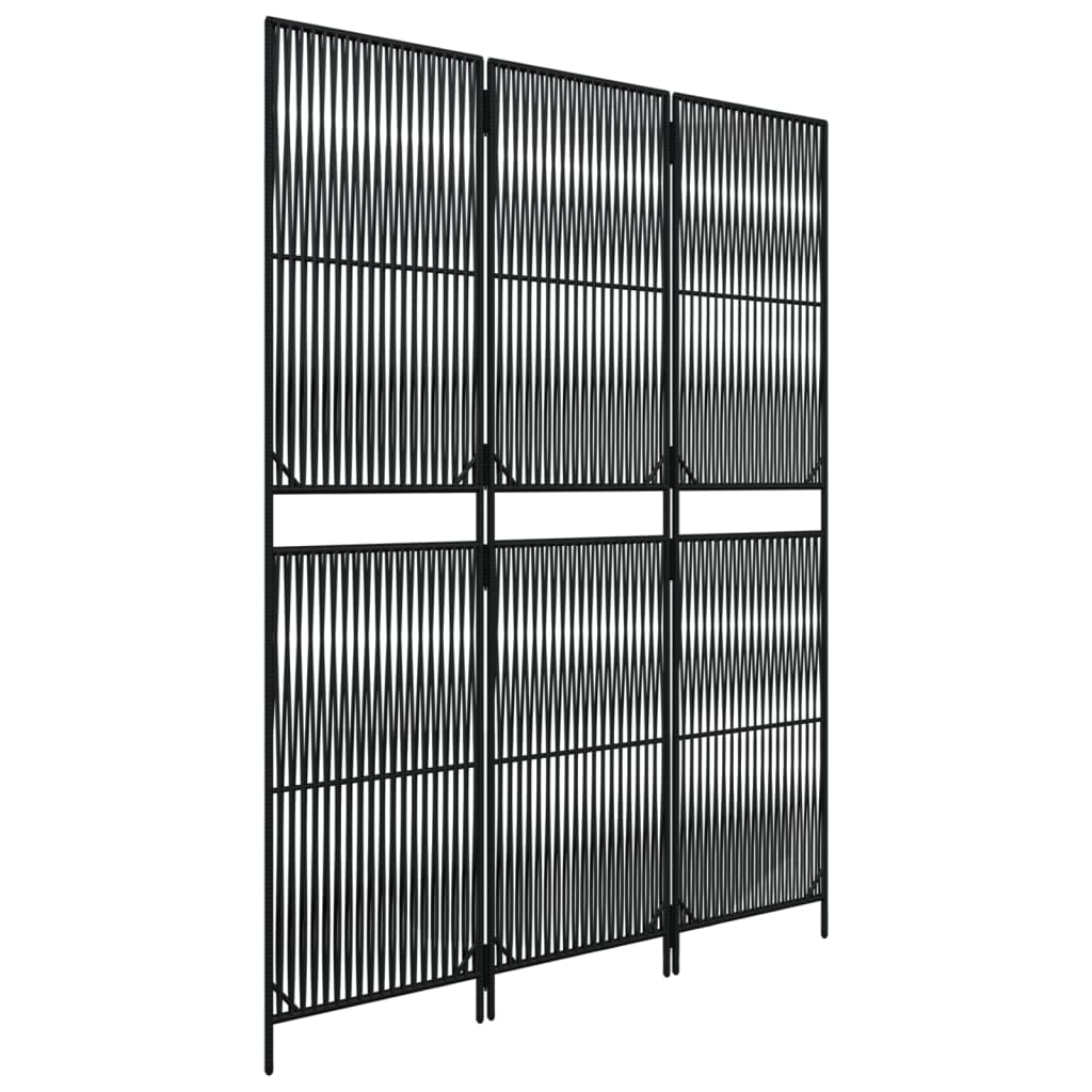 Kamerscherm 3 Panelen Poly Rattan Zwart 147 x 200 cm Lijngeweven