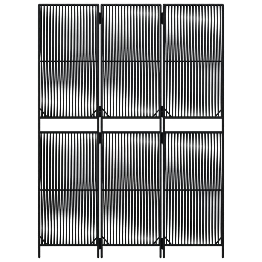 Kamerscherm 3 Panelen Poly Rattan Zwart 147 x 200 cm Lijngeweven