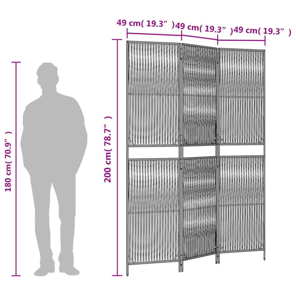 Kamerscherm 3 Panelen Poly Rattan Bruin 147 x 200 cm Lijngeweven