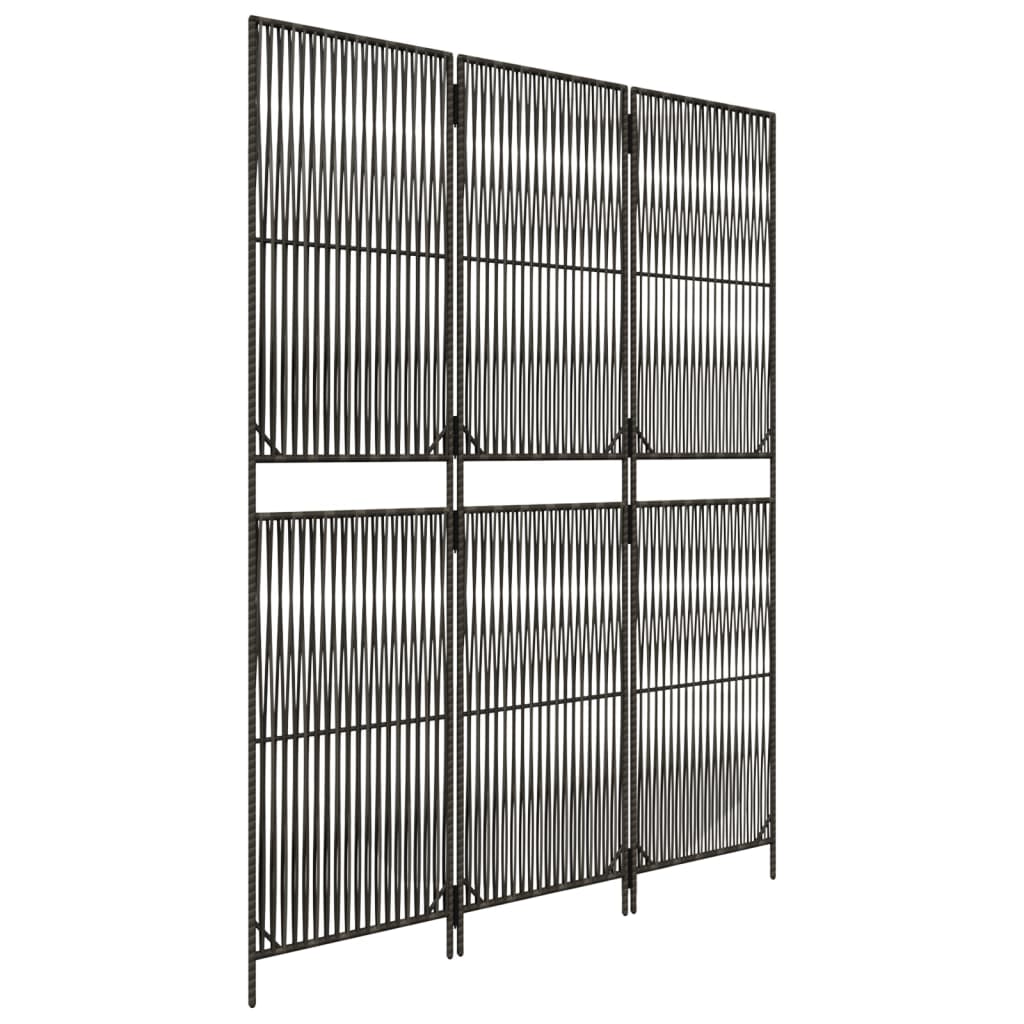 Kamerscherm 3 Panelen Poly Rattan Grijs 147 x 200 cm Lijngeweven