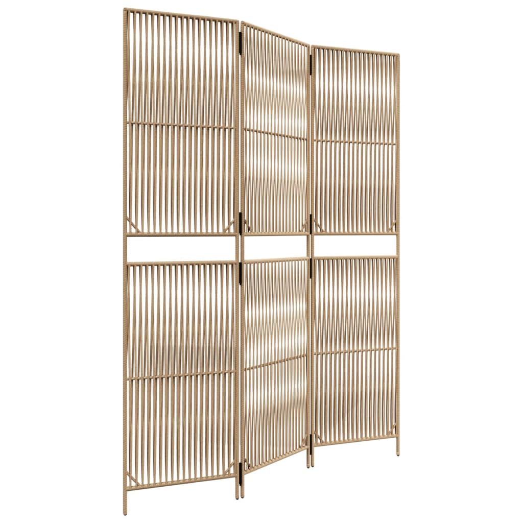 Kamerscherm 3 Panelen Poly Rattan Beige 147 x 200 cm Lijngeweven