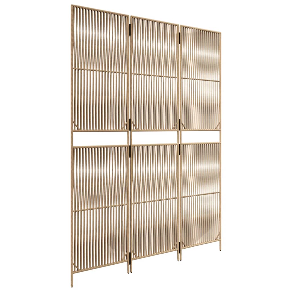 Kamerscherm 3 Panelen Poly Rattan Beige 147 x 200 cm Lijngeweven