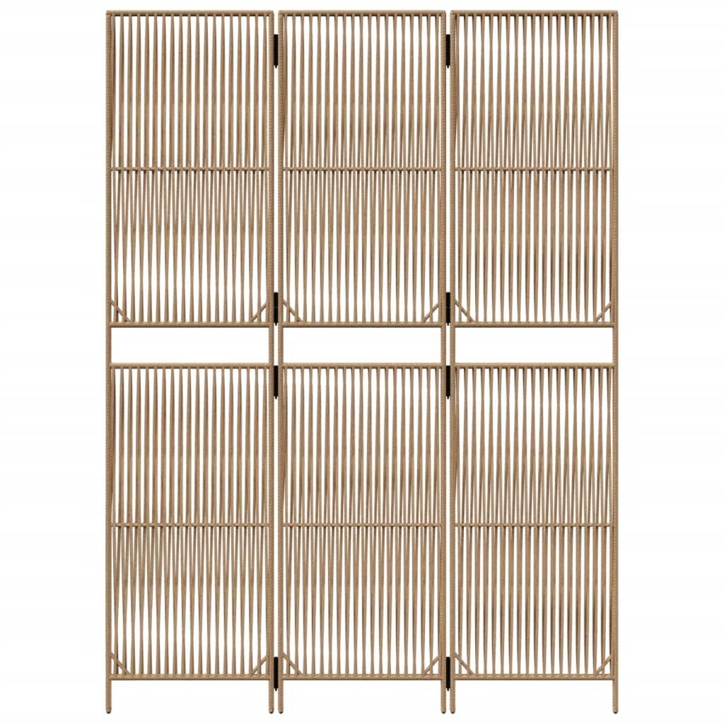 Kamerscherm 3 Panelen Poly Rattan Beige 147 x 200 cm Lijngeweven