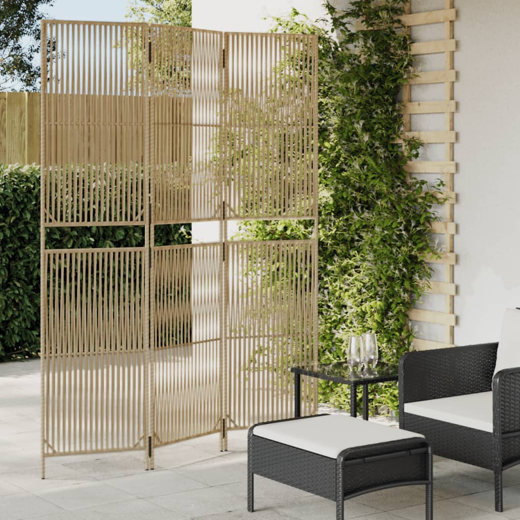 Kamerscherm 3 Panelen Poly Rattan Beige 147 x 200 cm Lijngeweven