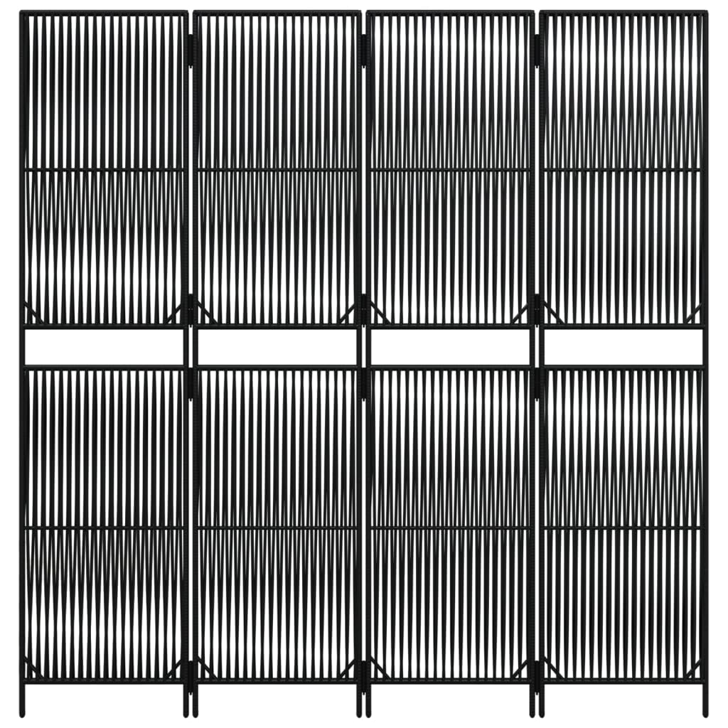 Kamerscherm 4 Panelen Poly Rattan Zwart 196 x 200 cm Lijngeweven