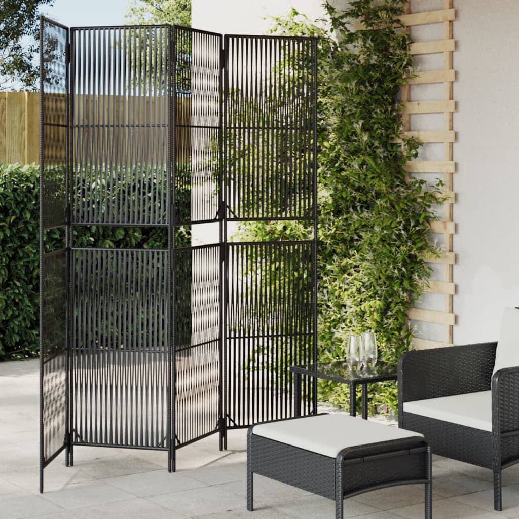 Kamerscherm 4 Panelen Poly Rattan Zwart 196 x 200 cm Lijngeweven