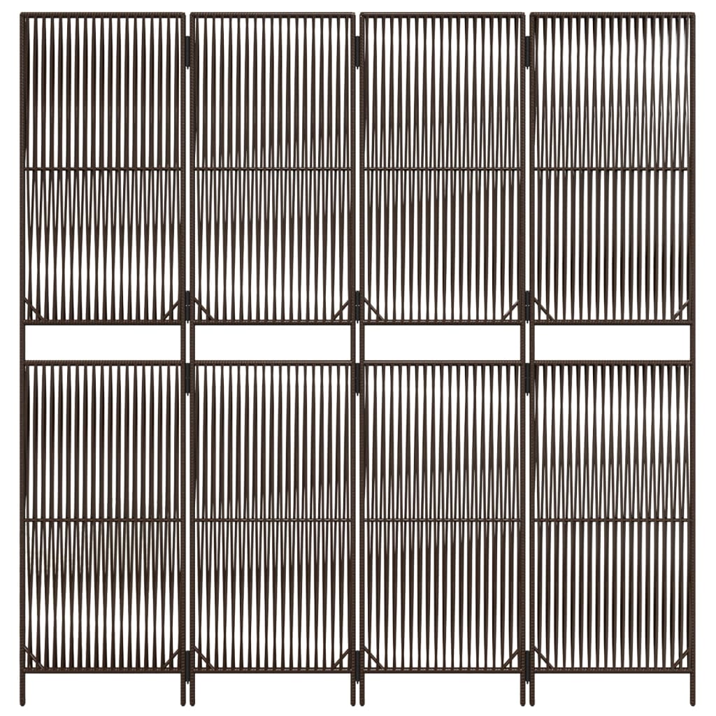 Kamerscherm 4 Panelen Poly Rattan Bruin 196 x 200 cm Lijngeweven